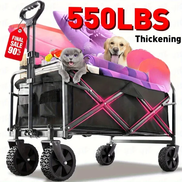 Collapsible Folding Wagon Large Foldable Wagon with All Terrain Wheels,