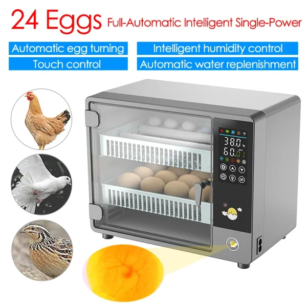 Full Automatic Touch Temperature Control for Chicken, Duck, Quail and Brooder Eggs Incubator