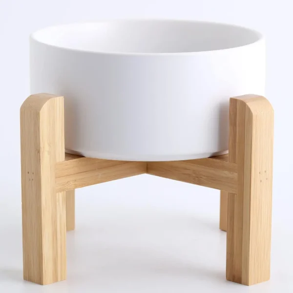 White Elevated Ceramic  Food Water Dish with Stand,