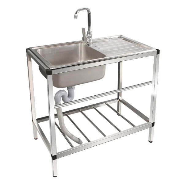 Outdoor Free Standing Stainless Steel Kitchen Sink Wash Basin and Platform with Bracket
