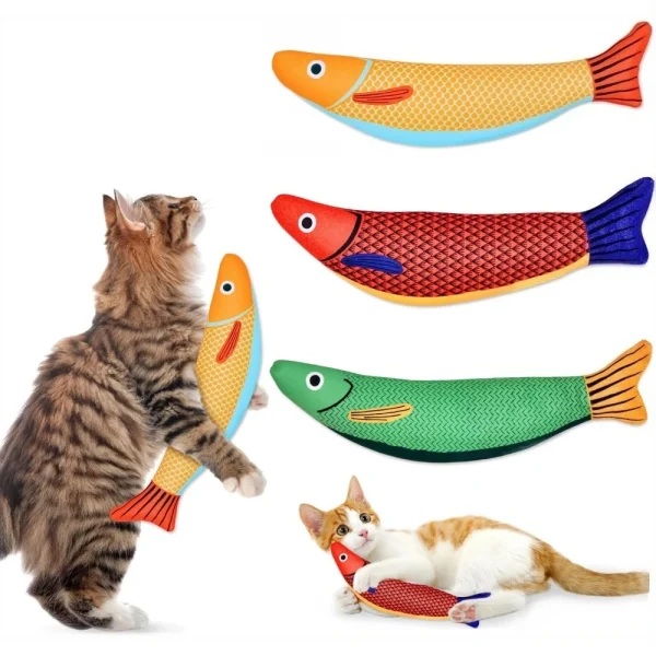 3 Pack Catnip Saury Shaped Cat Toys, Plush Soft Toys